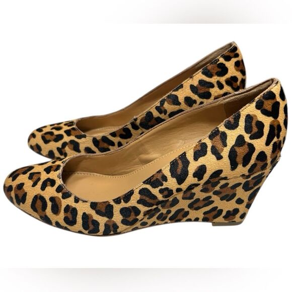 J. Crew Sylvia Calf Hair Leopard Print Wedges Cheetah Print Wedged Heels Size 7 - Picture 4 of 13